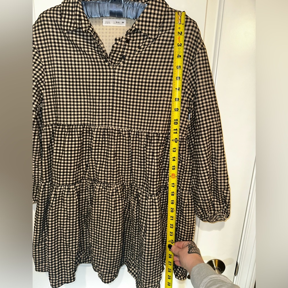 Zara Black Cream Gingham Tiered Babydoll Blouse Women’s 13/14 - Picture 8 of 10